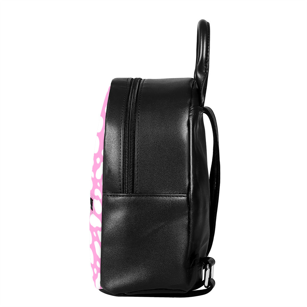 White And Pink Cow Print Leather Backpack