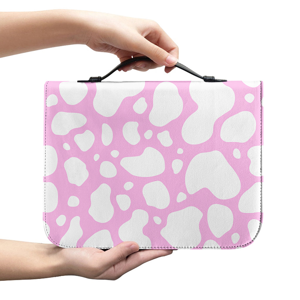 White And Pink Cow Print Leather Bible Cover