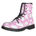 White And Pink Cow Print Lace-Up Boots