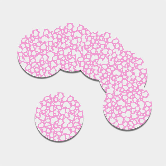 White And Pink Cow Print Leather Coaster Set
