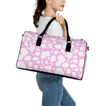 White And Pink Cow Print Leather Duffle Bag
