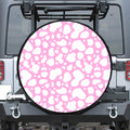 White And Pink Cow Print Leather Spare Tire Cover