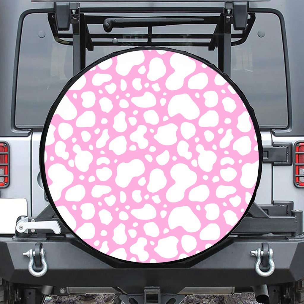 White And Pink Cow Print Leather Spare Tire Cover