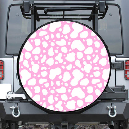 White And Pink Cow Print Leather Spare Tire Cover