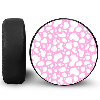 White And Pink Cow Print Leather Spare Tire Cover