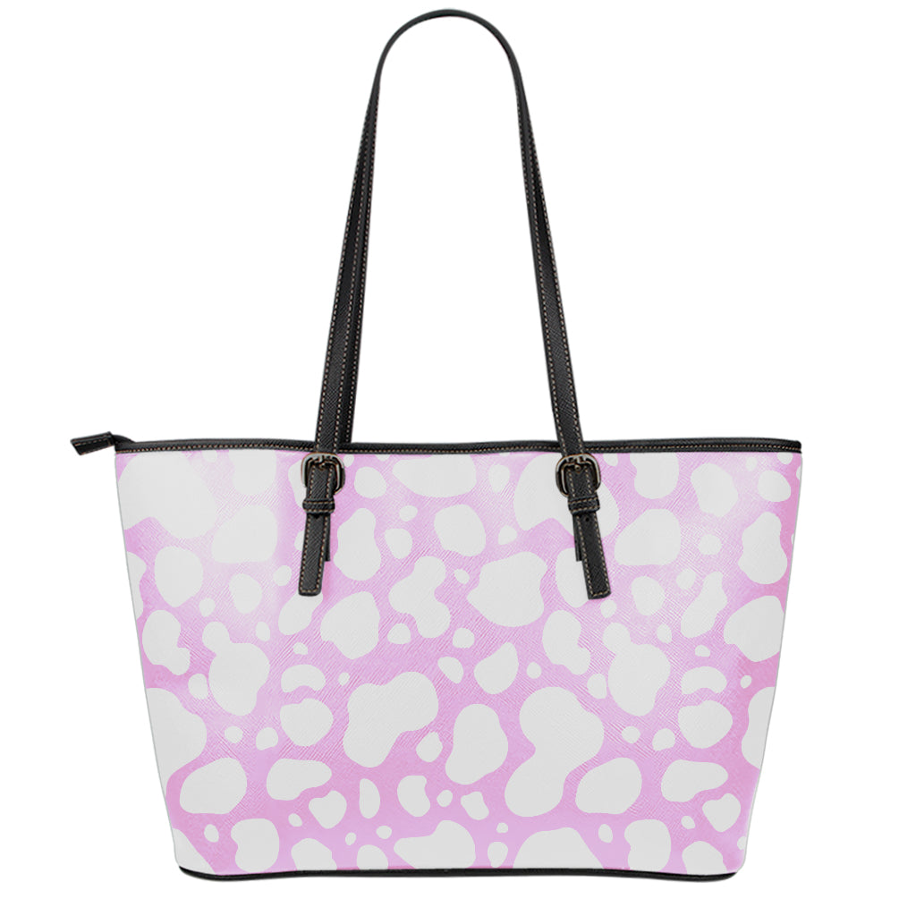 White And Pink Cow Print Leather Tote Bag