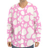 White And Pink Cow Print Long Sleeve Baseball Jersey