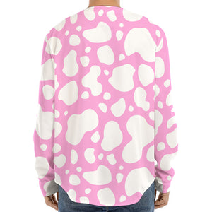 White And Pink Cow Print Long Sleeve Baseball Jersey