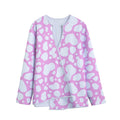 White And Pink Cow Print Long Sleeve Short Coat
