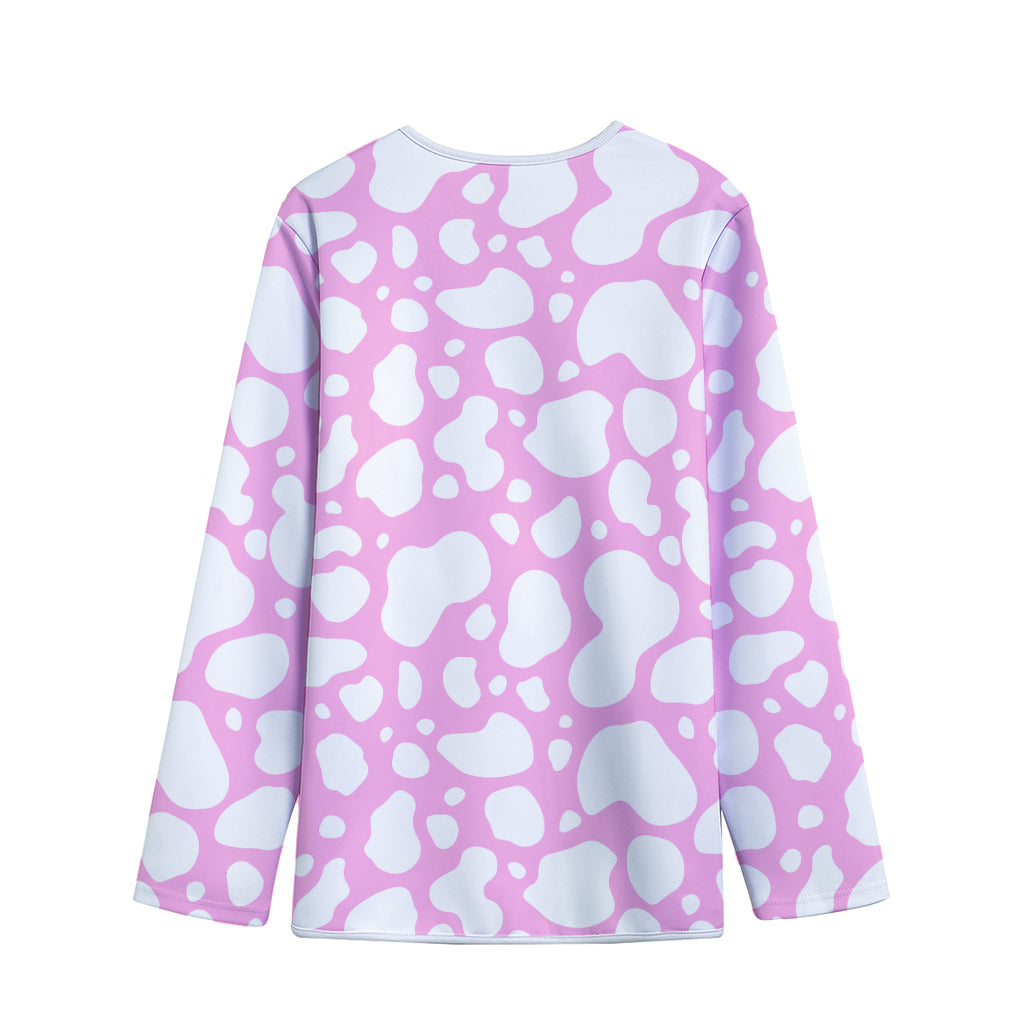 White And Pink Cow Print Long Sleeve Short Coat