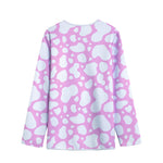 White And Pink Cow Print Long Sleeve Short Coat