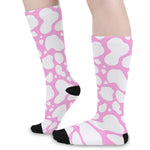 White And Pink Cow Print Long Socks