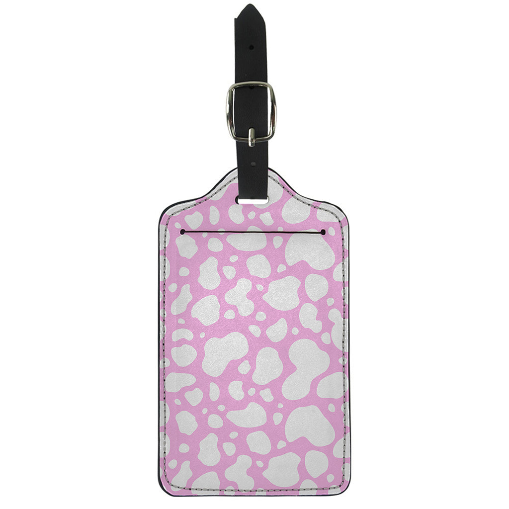 White And Pink Cow Print Luggage Tag