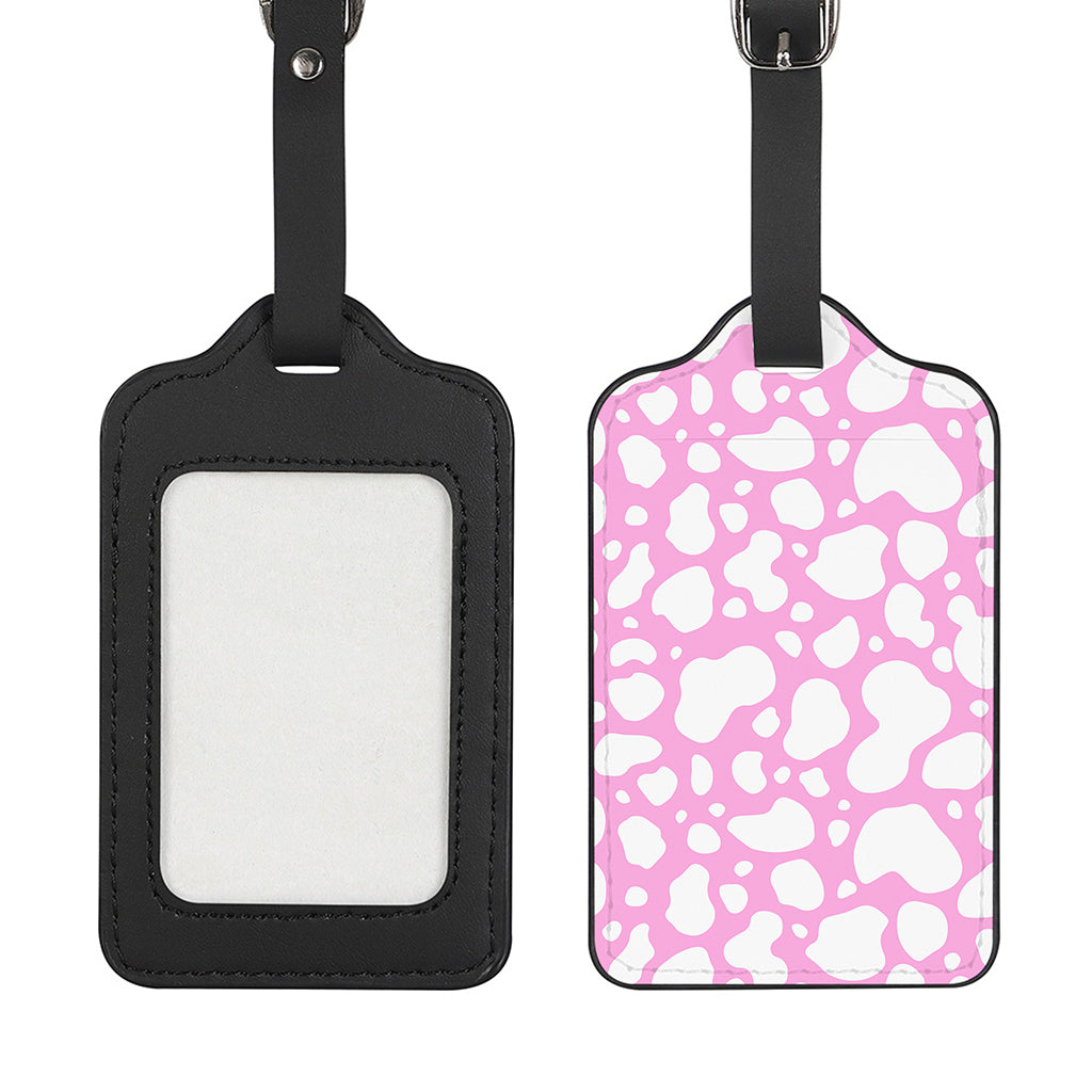 White And Pink Cow Print Luggage Tag
