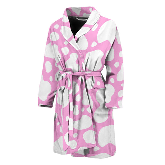 White And Pink Cow Print Men's Bathrobe