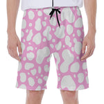 White And Pink Cow Print Men's Beach Shorts