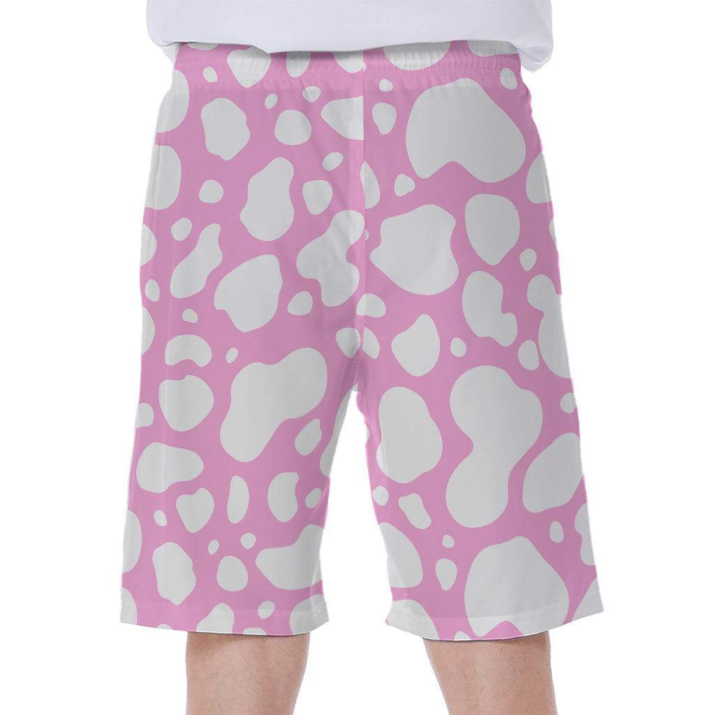 White And Pink Cow Print Men's Beach Shorts