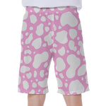 White And Pink Cow Print Men's Beach Shorts