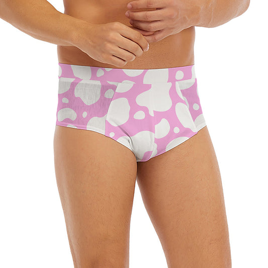 White And Pink Cow Print Men's Briefs