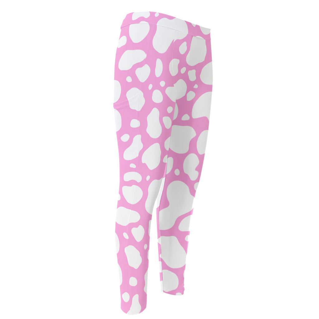 White And Pink Cow Print Men's Compression Pants
