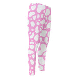 White And Pink Cow Print Men's Compression Pants