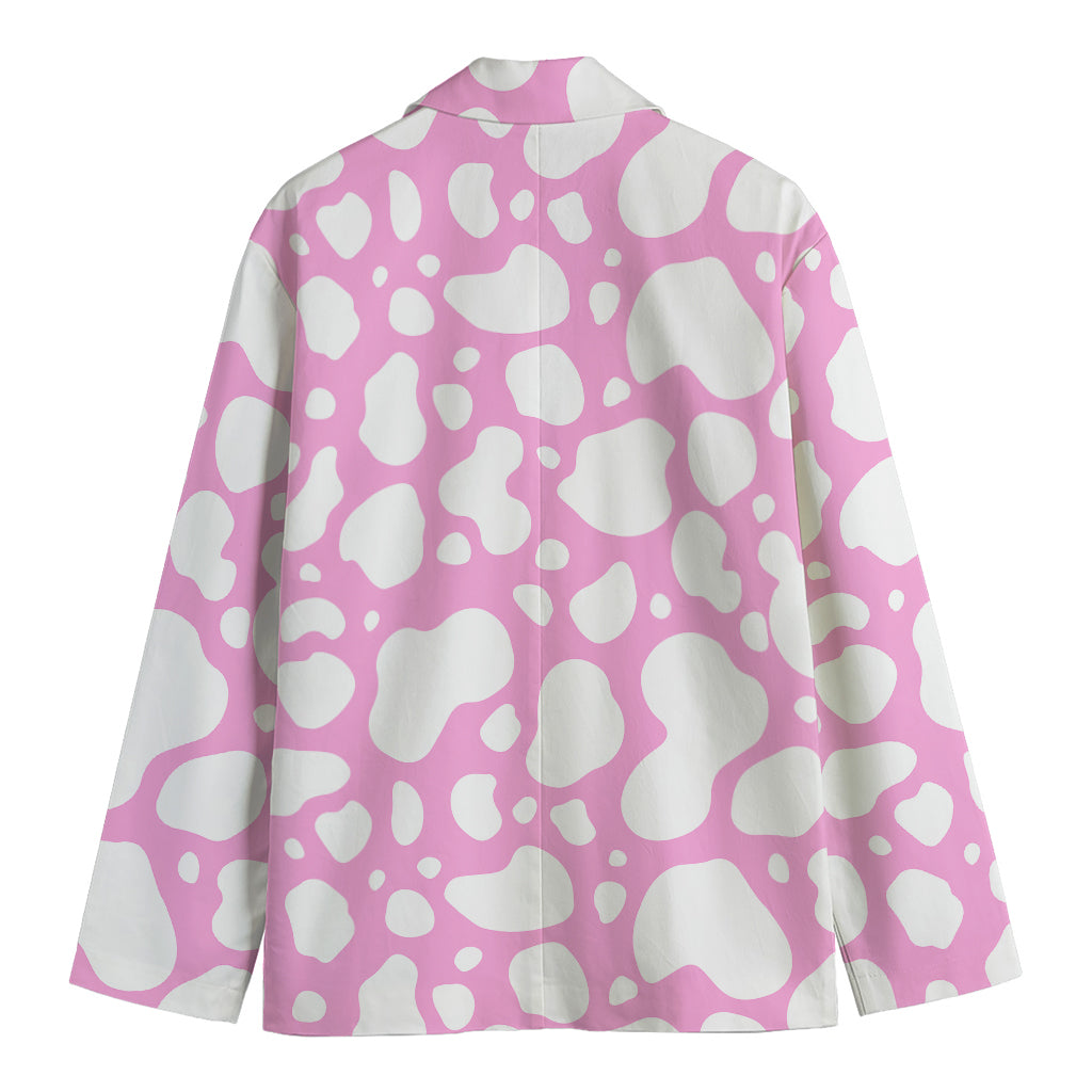 White And Pink Cow Print Men's Cotton Blazer