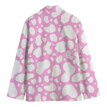 White And Pink Cow Print Men's Cotton Blazer