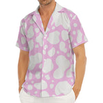 White And Pink Cow Print Men's Deep V-Neck Shirt