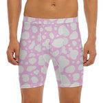 White And Pink Cow Print Men's Long Boxer Briefs