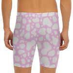 White And Pink Cow Print Men's Long Boxer Briefs