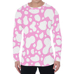 White And Pink Cow Print Men's Long Sleeve T-Shirt