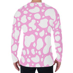 White And Pink Cow Print Men's Long Sleeve T-Shirt