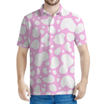 White And Pink Cow Print Men's Polo Shirt