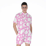 White And Pink Cow Print Men's Rompers
