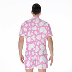 White And Pink Cow Print Men's Rompers