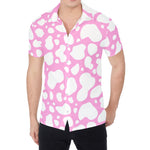 White And Pink Cow Print Men's Shirt