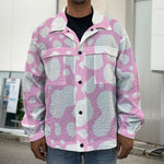 White And Pink Cow Print Men's Shirt Jacket