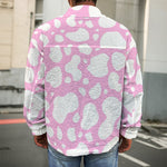 White And Pink Cow Print Men's Shirt Jacket