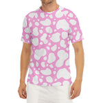 White And Pink Cow Print Men's Short Sleeve Rash Guard