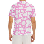 White And Pink Cow Print Men's Short Sleeve Rash Guard