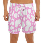 White And Pink Cow Print Men's Split Running Shorts