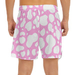 White And Pink Cow Print Men's Split Running Shorts