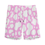 White And Pink Cow Print Men's Sports Shorts