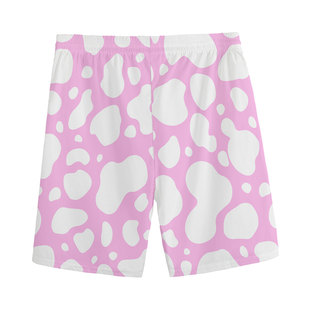 White And Pink Cow Print Men's Sports Shorts