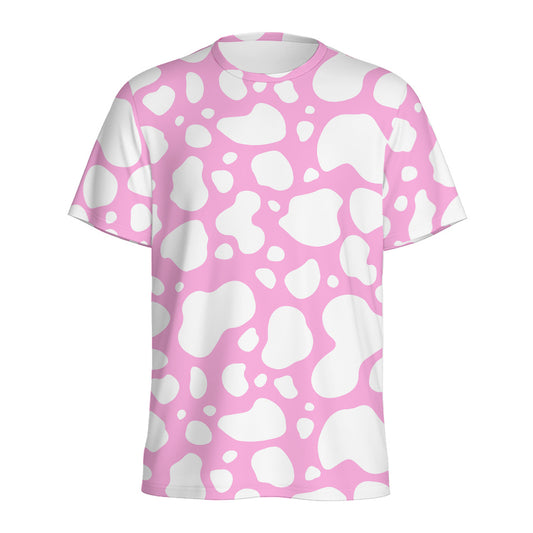 White And Pink Cow Print Men's Sports T-Shirt
