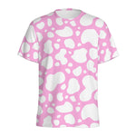 White And Pink Cow Print Men's Sports T-Shirt