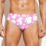 White And Pink Cow Print Men's Swim Briefs