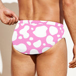 White And Pink Cow Print Men's Swim Briefs
