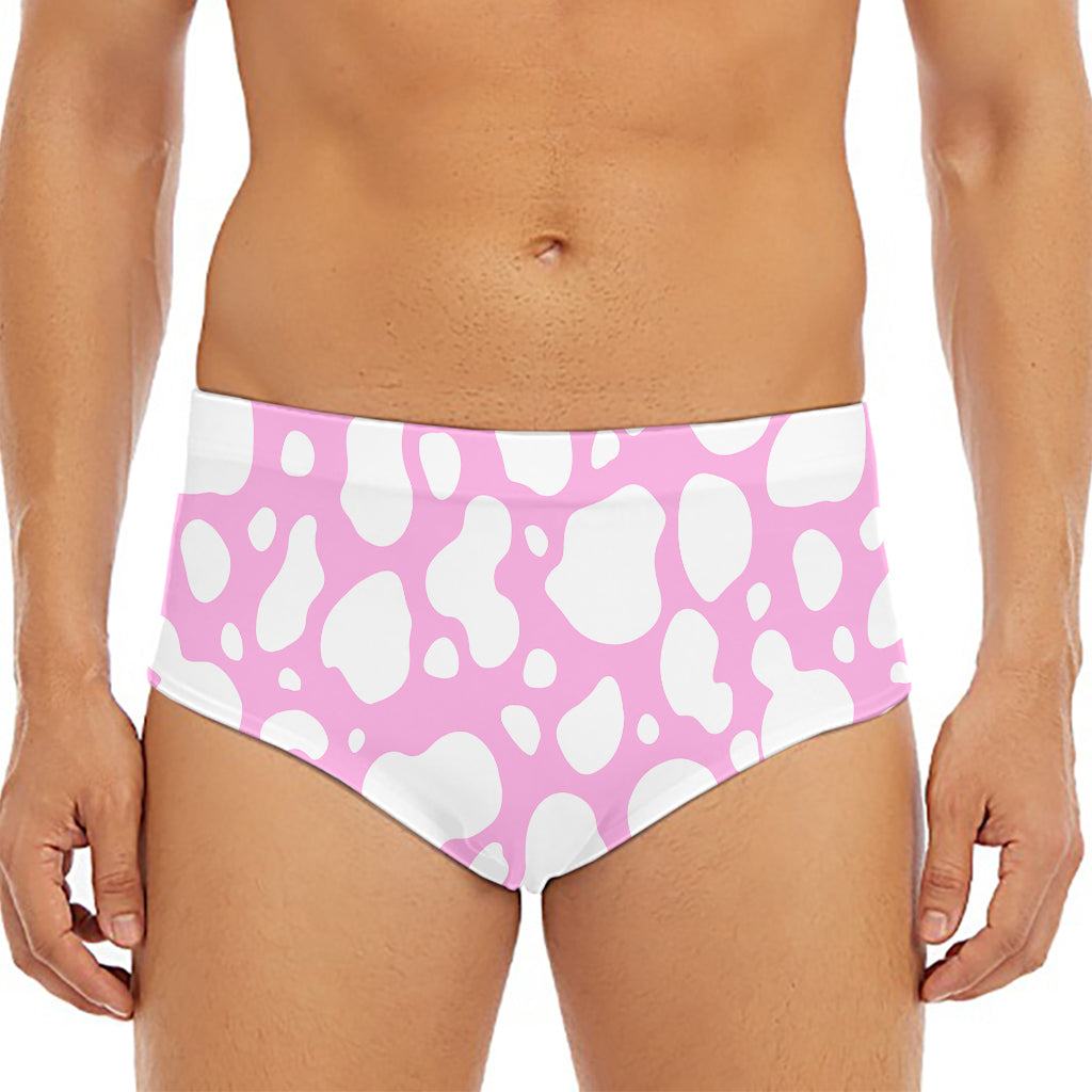White And Pink Cow Print Men's Triangle Swim Briefs
