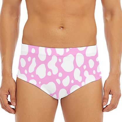 White And Pink Cow Print Men's Triangle Swim Briefs